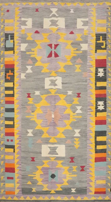 Artistic Kilim Area Rug 5x8 With Geometric Shapes in Bold Colors