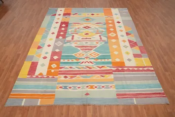 Colorful Geometric Pattern Kilim Area Rug 8x10