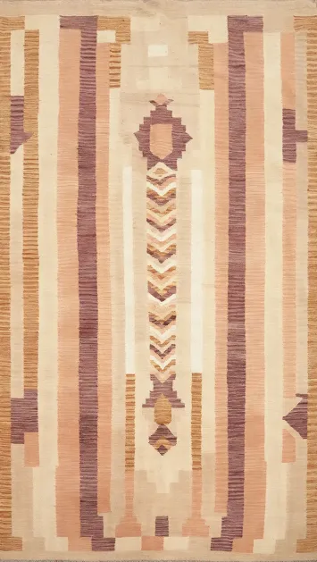 Elegant Geometric Pattern Kilim Area Rug 5x8 with Soft Pastel Stripes