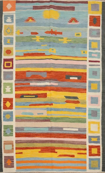 Artistic Multicolor Kilim Area Rug 6x9 with Unique Geometric Patterns