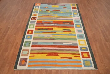 Artistic Multicolor Kilim Area Rug 6x9 with Unique Geometric Patterns