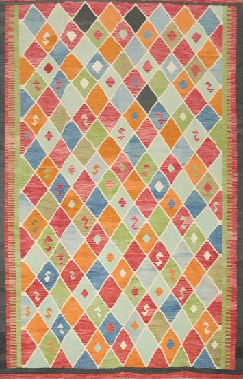 Bright and Bold Diamond Kilim Area Rug 10x13 for Vibrant Rooms