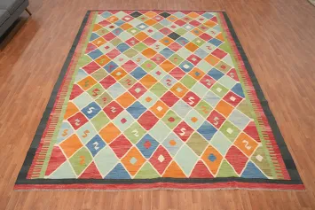 Bright and Bold Diamond Kilim Area Rug 10x13 for Vibrant Rooms