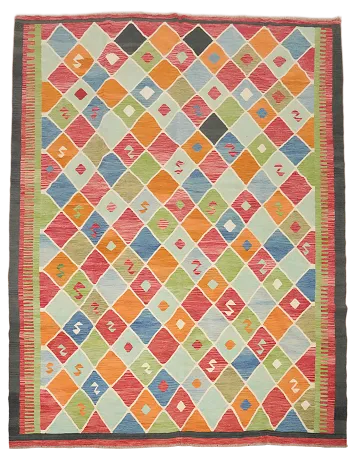 Bright and Bold Diamond Kilim Area Rug 10x13 for Vibrant Rooms