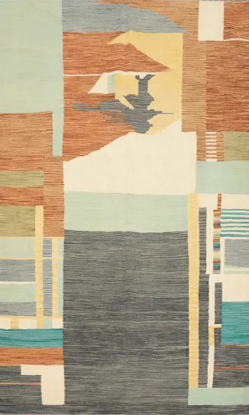 Modern Abstract Kilim Area Rug 5x8 with Geometric Patterns