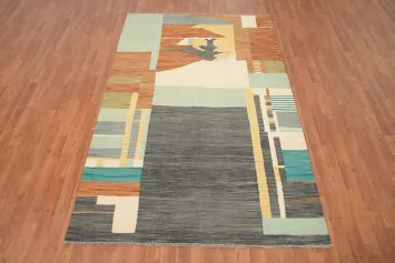 Modern Abstract Kilim Area Rug 5x8 with Geometric Patterns