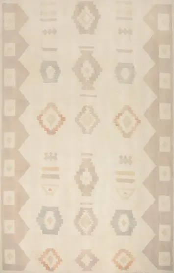 Elegant Geometric Patterns on Soft Color Kilim Area Rug 10x13