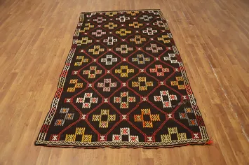 Dark Geometric Kilim Vegetable Dye Wool Rug 4x8