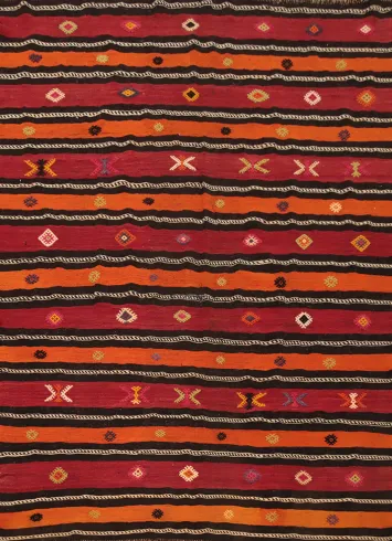 Vegetable Dye Kilim Striped Wool Area Rug 6x8