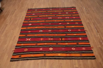 Vegetable Dye Kilim Striped Wool Area Rug 6x8