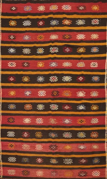 Striped Geometric Kilim Vegetable Dye Area Rug 6x10