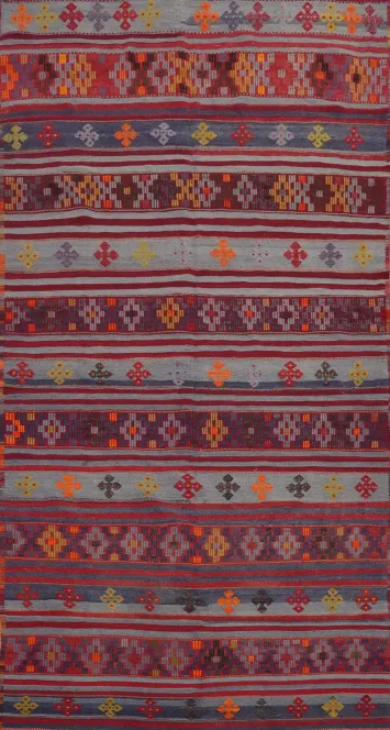 Vibrant Stripes: A Colorful Kilim Area Rug 5x10 Geometric Patterns