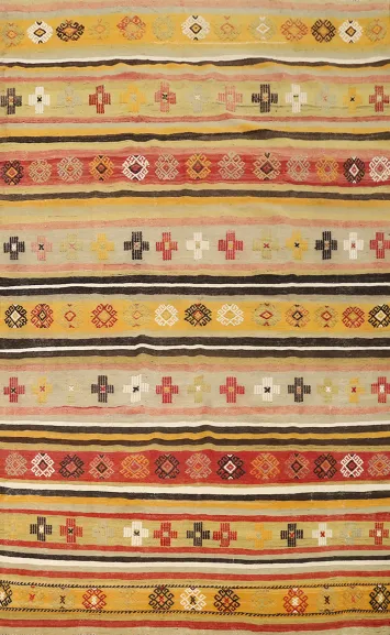 Striped Kilim Area Rug 6x10 with Southwestern Tribal Patterns