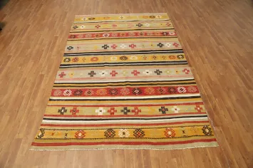 Striped Kilim Area Rug 6x10 with Southwestern Tribal Patterns