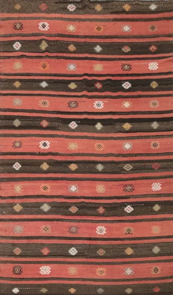 Elegant Tribal Striped Kilim Area Rug 7x10 with Geometric Accents