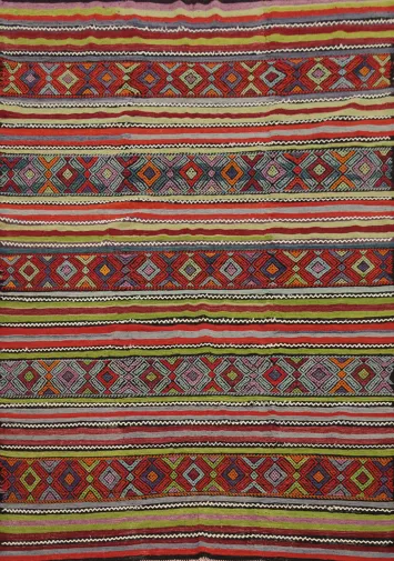 Colorful Striped Kilim Area Rug 6x8 with Intricate Geometric Motifs