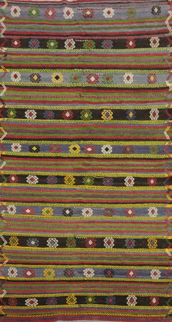 Multicolor Striped Bohemian Kilim Area Rug 5x10 for Living Spaces