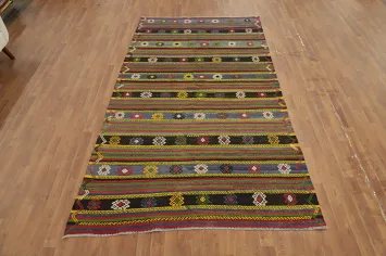 Multicolor Striped Bohemian Kilim Area Rug 5x10 for Living Spaces