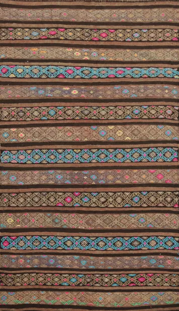 Handwoven Kilim Area Rug 6x9 with Vibrant Multicolored Stripes