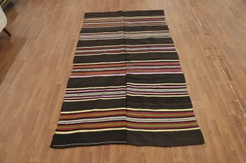 Vintage Charm Striped Kilim Area Rug 5x9 with Earthy Tones