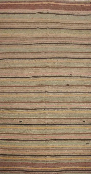 Elegant Kilim Area Rug 6x12 with Earthy Striped Design Pattern
