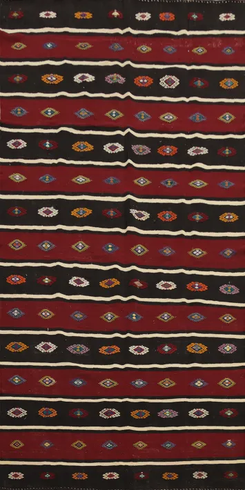 Elegant Geometric on a Red and Black Kilim Area Rug 6x11