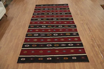 Elegant Geometric on a Red and Black Kilim Area Rug 6x11