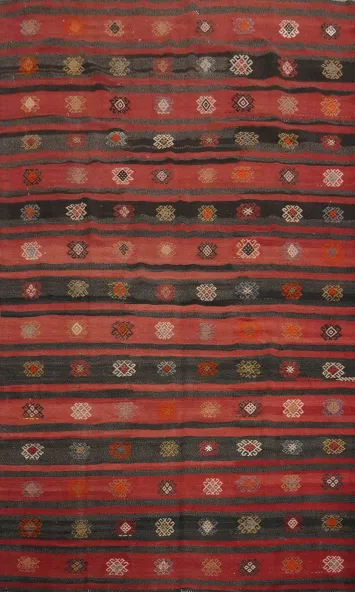 Embrace Tradition with Richly Patterned Wool Kilim Area Rug 7x11