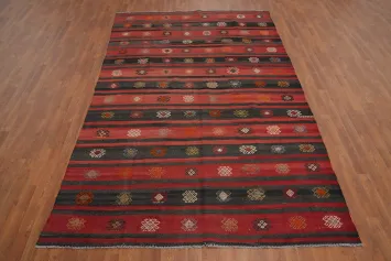 Embrace Tradition with Richly Patterned Wool Kilim Area Rug 7x11