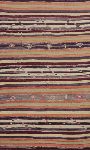 Vegetable Dye Kilim Striped Wool Area Rug 6x8