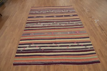 Vegetable Dye Kilim Striped Wool Area Rug 6x8