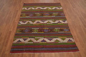 Tribal Geometric Kilim Vegetable Dye Rug 5x7