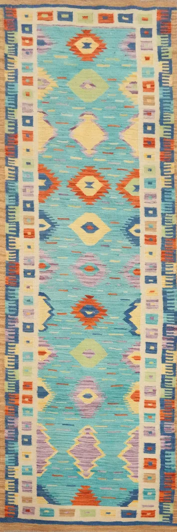 Southwestern Kilim Runner Rug 3x9 With Dynamic Diamond Designs
