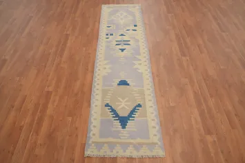 Geometric Elegance Lilac Pastel-Toned Kilim Runner Rug 2x8