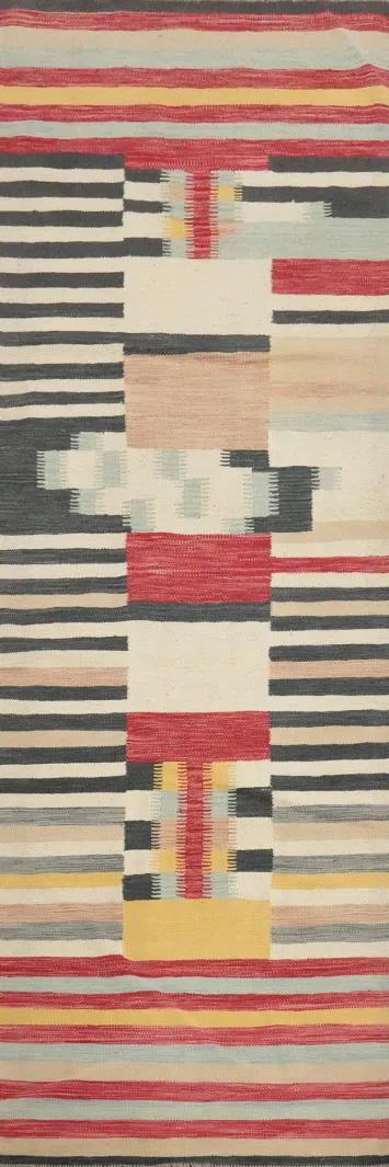 Geometric Striped Kilim Runner Rug 3x10 for Modern Interiors