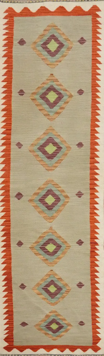 Vegetable Dye Wool Kilim Handwoven Runner Rug 2x10