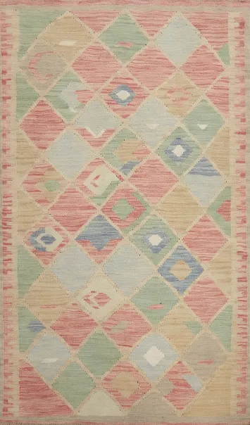 Bohemian Chic: Soft Pastel Geometric Kilim Rug 3x5