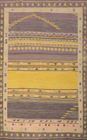 Sunny Multi-Color Kilim Area Rug 10x13 with Ethnic Motifs