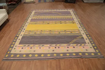 Sunny Multi-Color Kilim Area Rug 10x13 with Ethnic Motifs