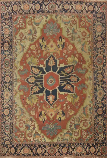 Pre-1900 Antique Heriz Serapi Persian Large Rug 11x13