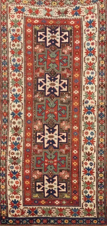 Pre-1900 Antique Kazak Vegetable Dye Rug 4x8