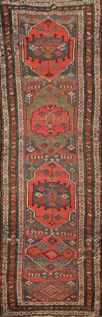 Antique Vegetable Dye Heriz Serapi Persian Runner Rug 3x11