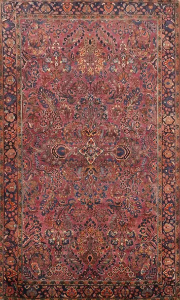 Pre-1900 Antique Vegetable Dye Sarouk Persian Rug 4x6