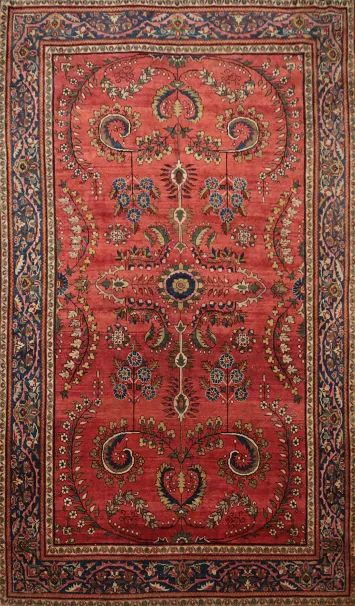 Pre-1900 Antique Sarouk Farahan Vegetable Dye Persian Rug 4x7
