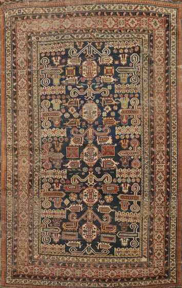 Pre-1900 Antique Kazak Vegetable Dye Rug 5x7