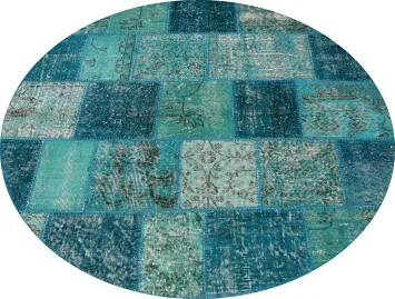 Distressed Modern Patchwork Round Area Rug 5x5