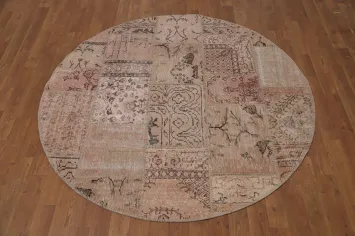 Distressed Modern Patchwork Round Area Rug 5x5
