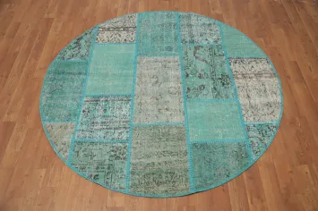 Distressed Modern Patchwork Round Area Rug 5x5
