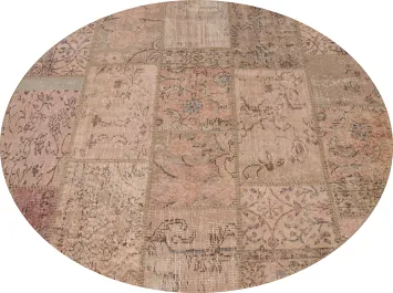 Distressed Modern Patchwork Round Area Rug 5x5