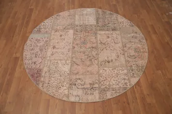 Distressed Modern Patchwork Round Area Rug 5x5